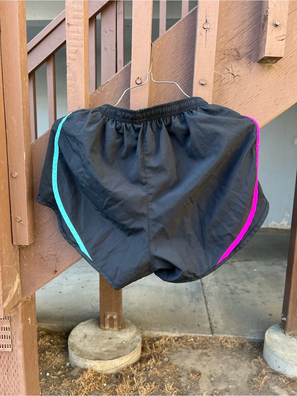 Nike Women's Black Athletic Shorts with Red and Neon Yellow Piping
